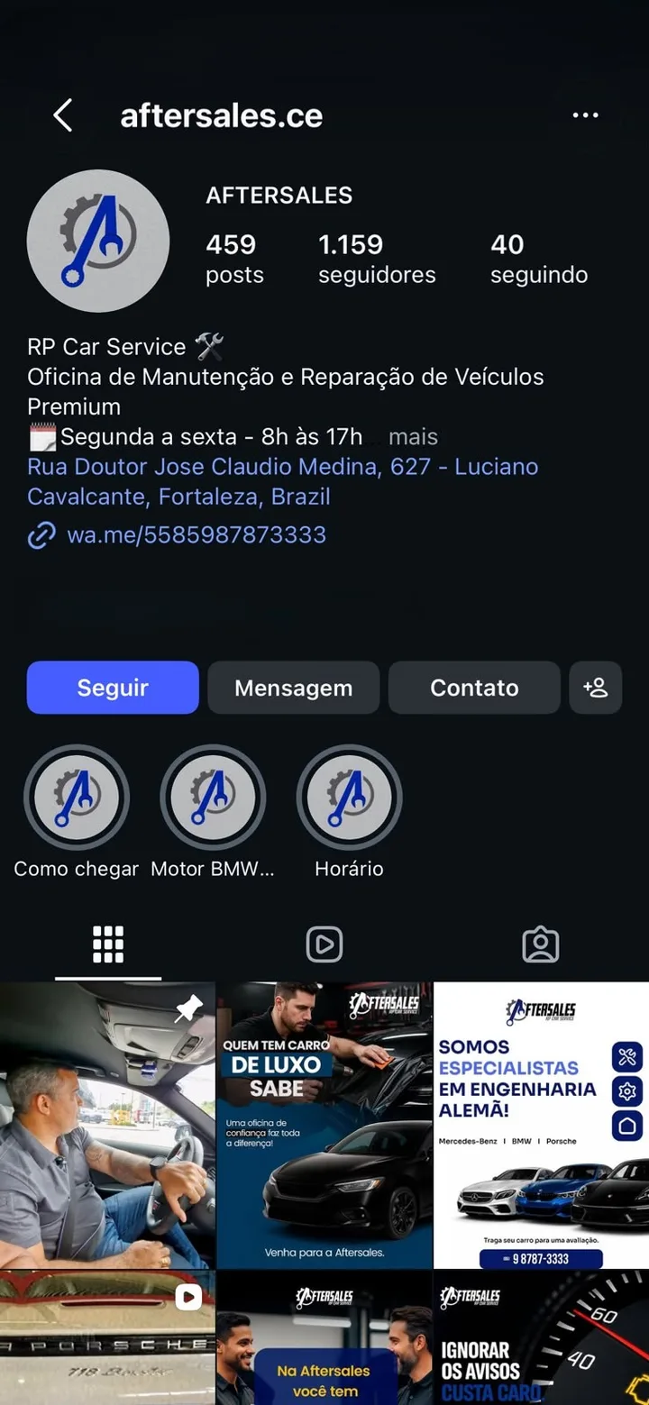 Perfil do Instagram da Aftersales RP Car Service, @aftersales.ce
